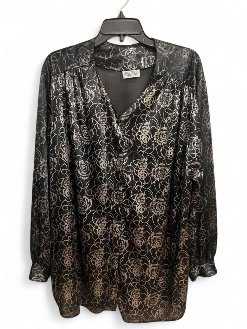 Women's Black Floral Button-Front Blouse